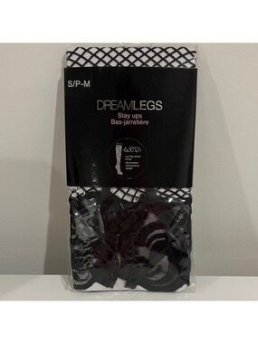 La SENZA Dreamlegs Stayups Black Fishnet Stockings lace top Lace up NEW size s/m